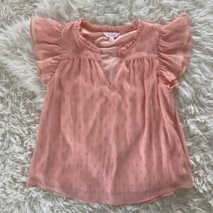 Lauren Conrad Ruffle V-Neck Pink with Gold Blouse, size S